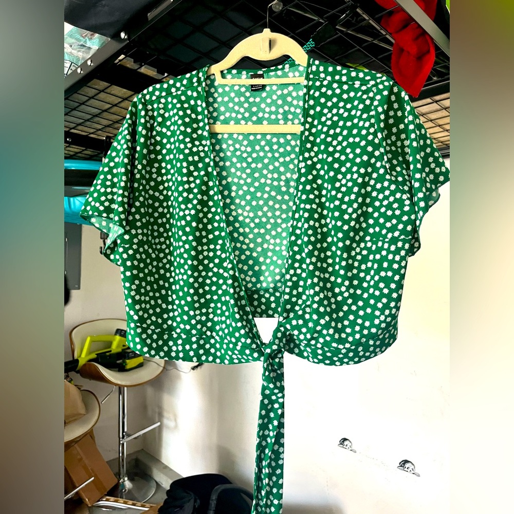 SHEIN floral green tie up top